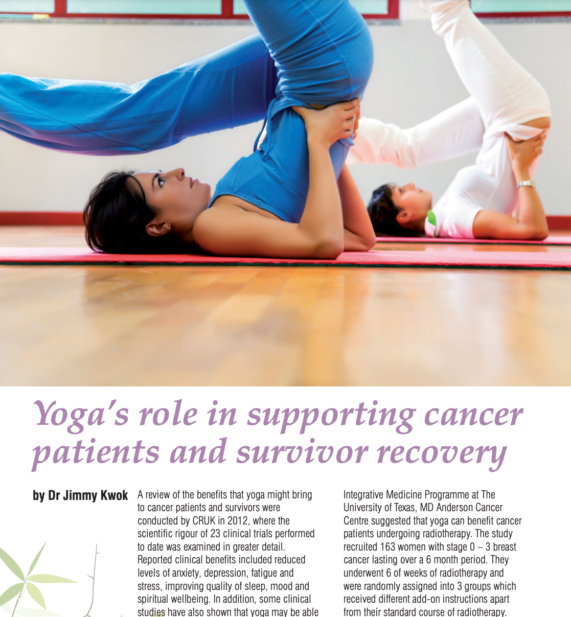 yoga's role in supporting cancer patients magazine article